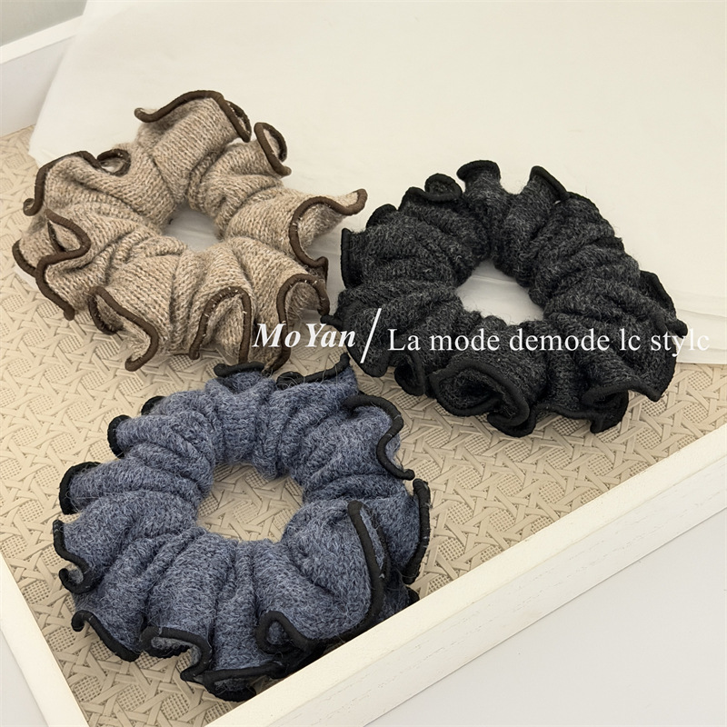 时尚木耳边针织大肠发圈网红花苞褶皱头绳气质百搭发绳马尾头花