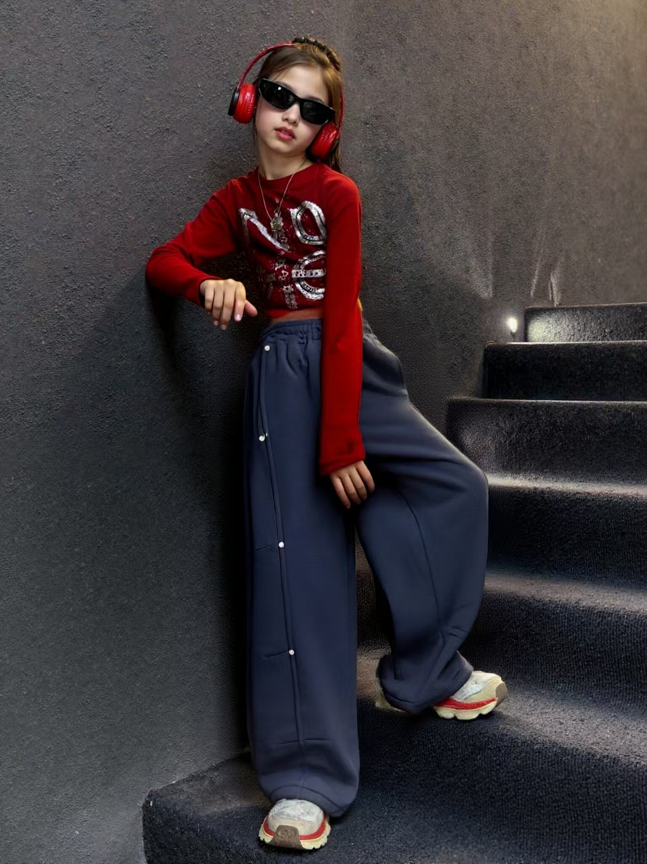 口袋阔腿裤冬季韩版运动高腰学生休闲裤冬季卫裤