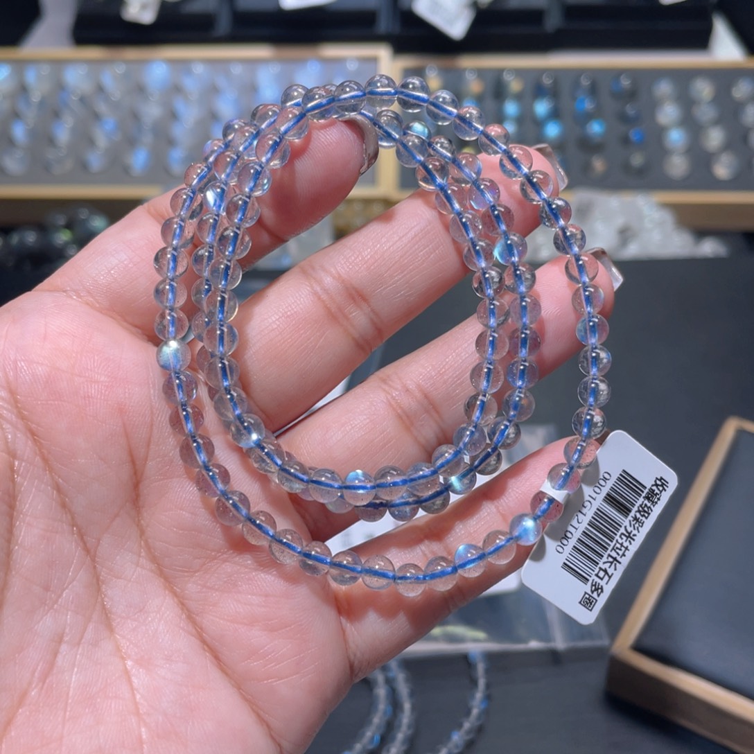 嗝***人未镶嵌手链长石灰月光手链多圈5mm