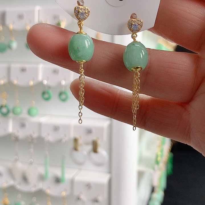 翡翠耳饰银S925镶嵌翡翠