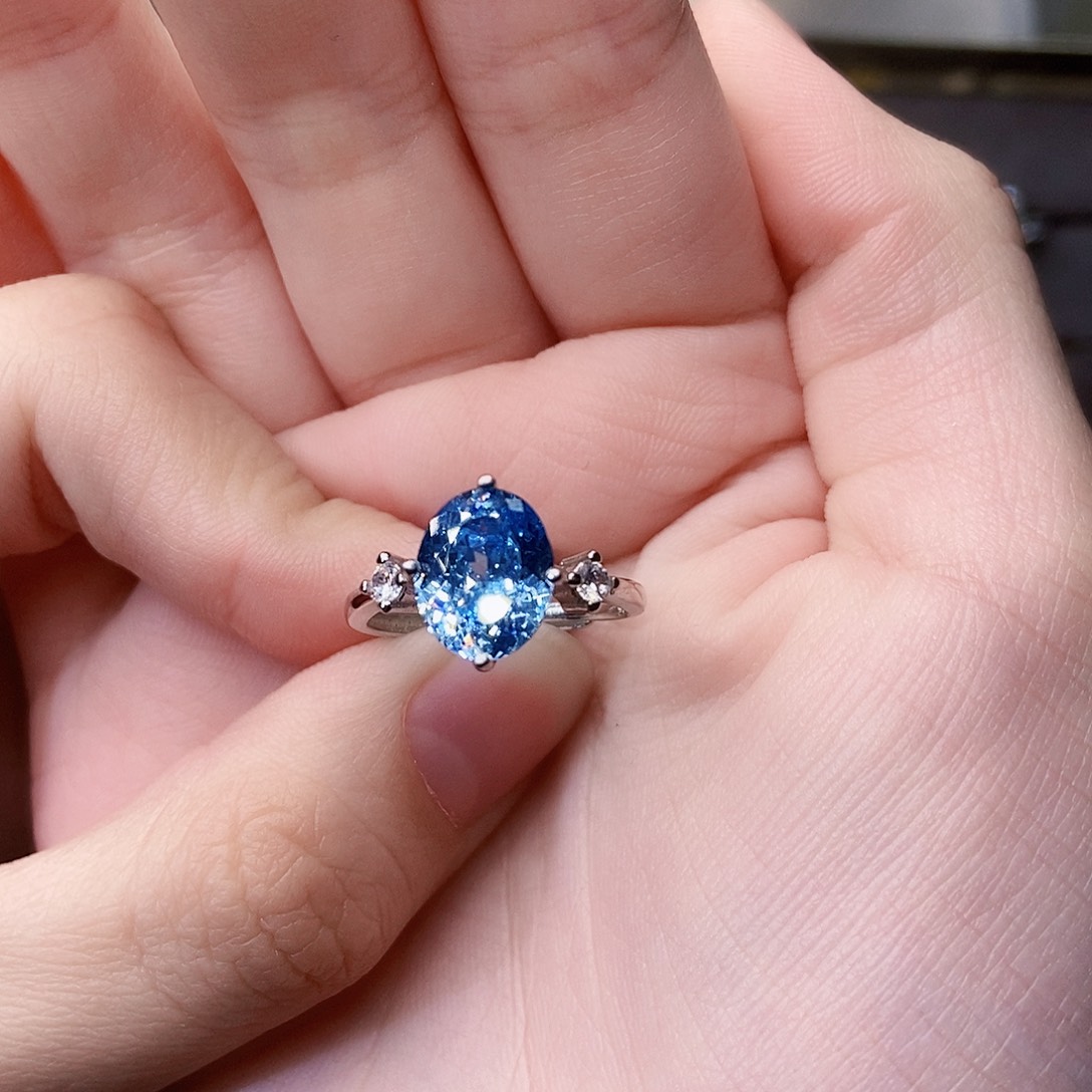 戒圈海蓝宝石银S925镶嵌