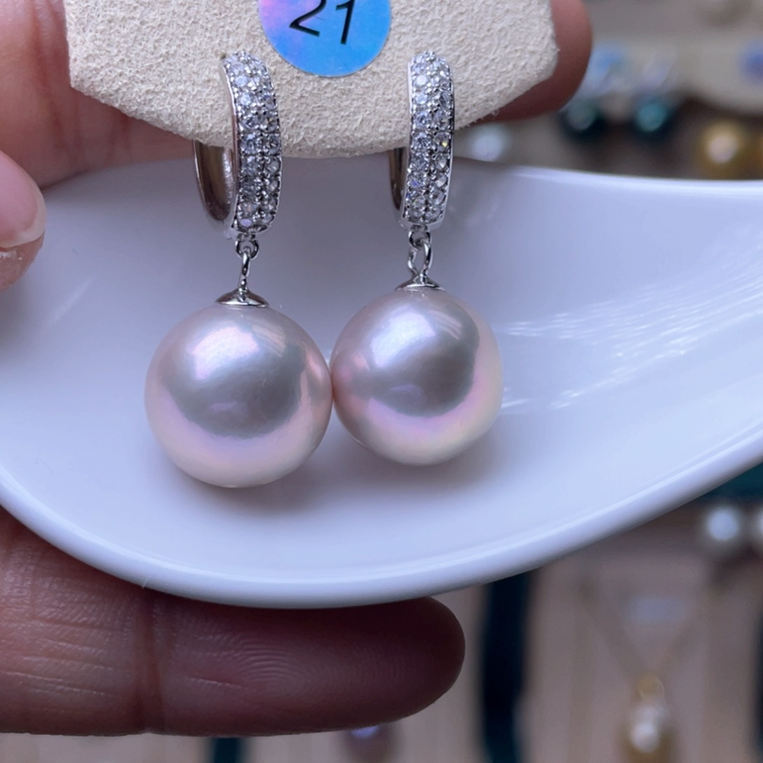 淡水珍珠耳环银S925镶嵌啵****镜