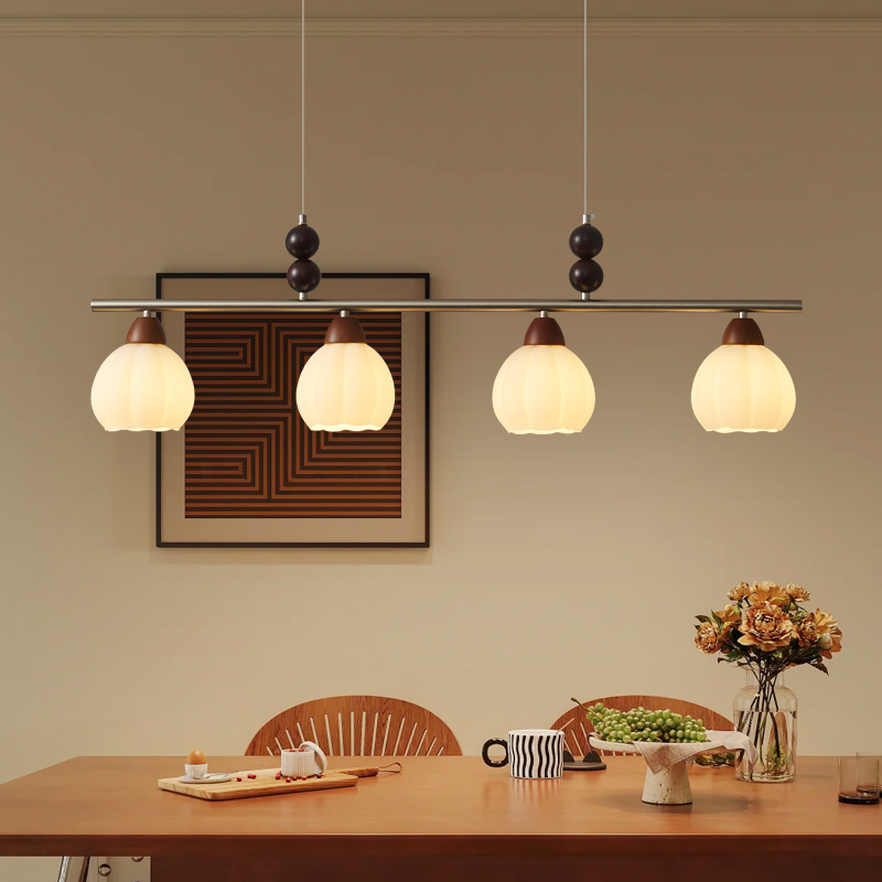 侘寂风中古vintage柿子餐厅吊灯美式复古一字长条实木吧台护眼灯