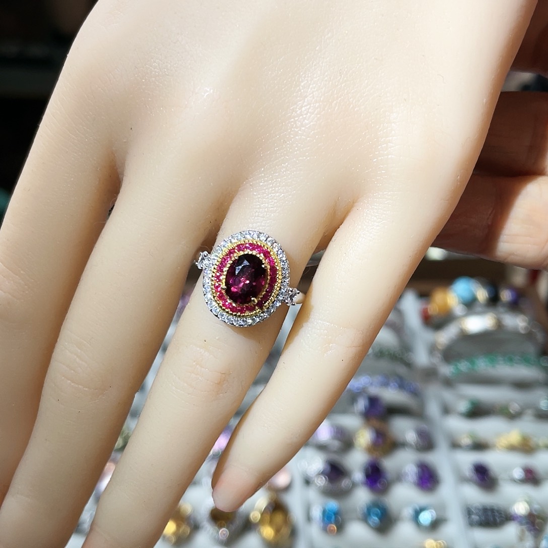 石榴石戒指银S925镶嵌