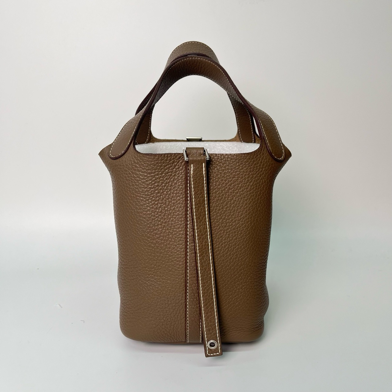 95新 Hermes/爱马仕 菜篮子18大象灰银扣tc皮框R刻/0338