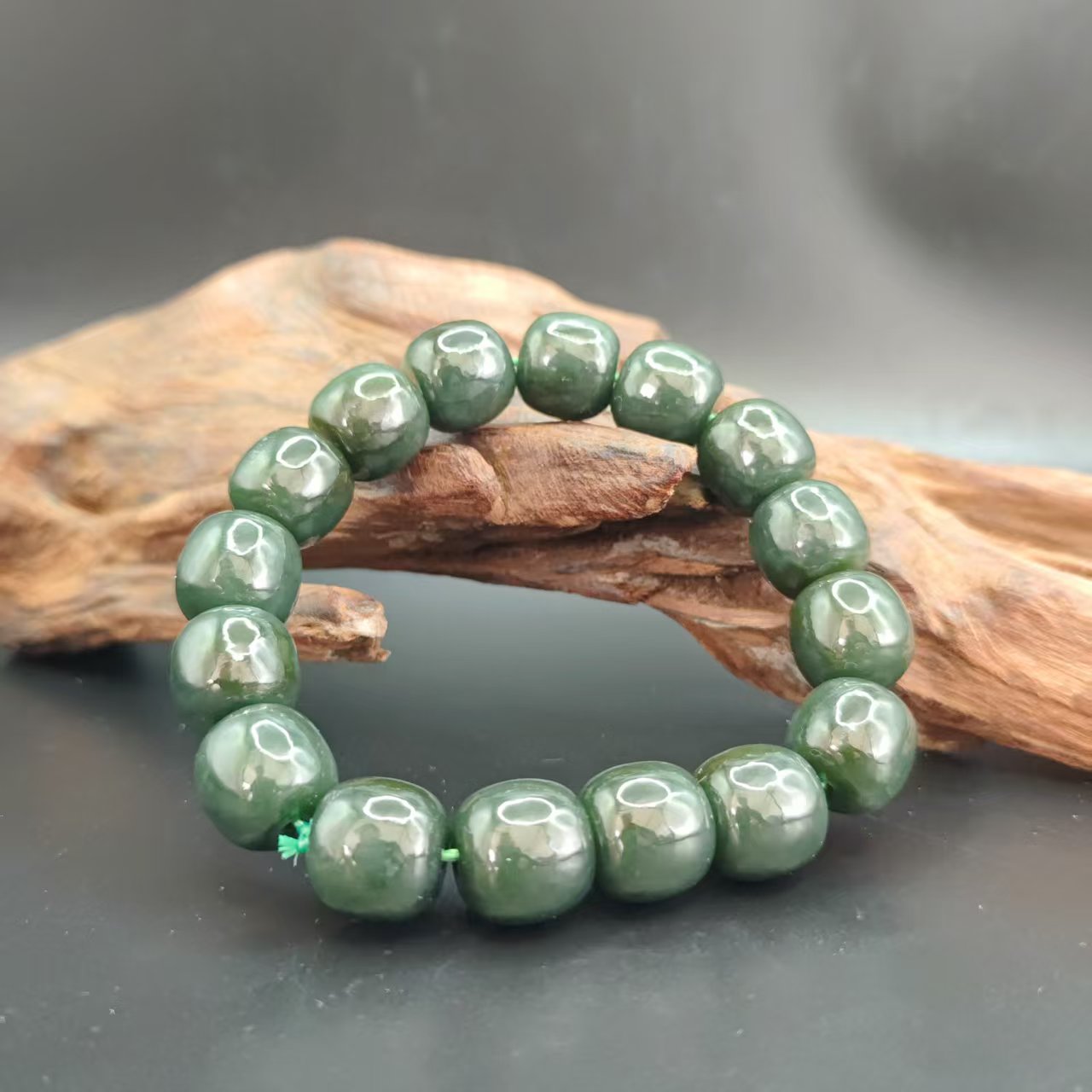 Q和田玉且末桶珠手串（卡14）0477