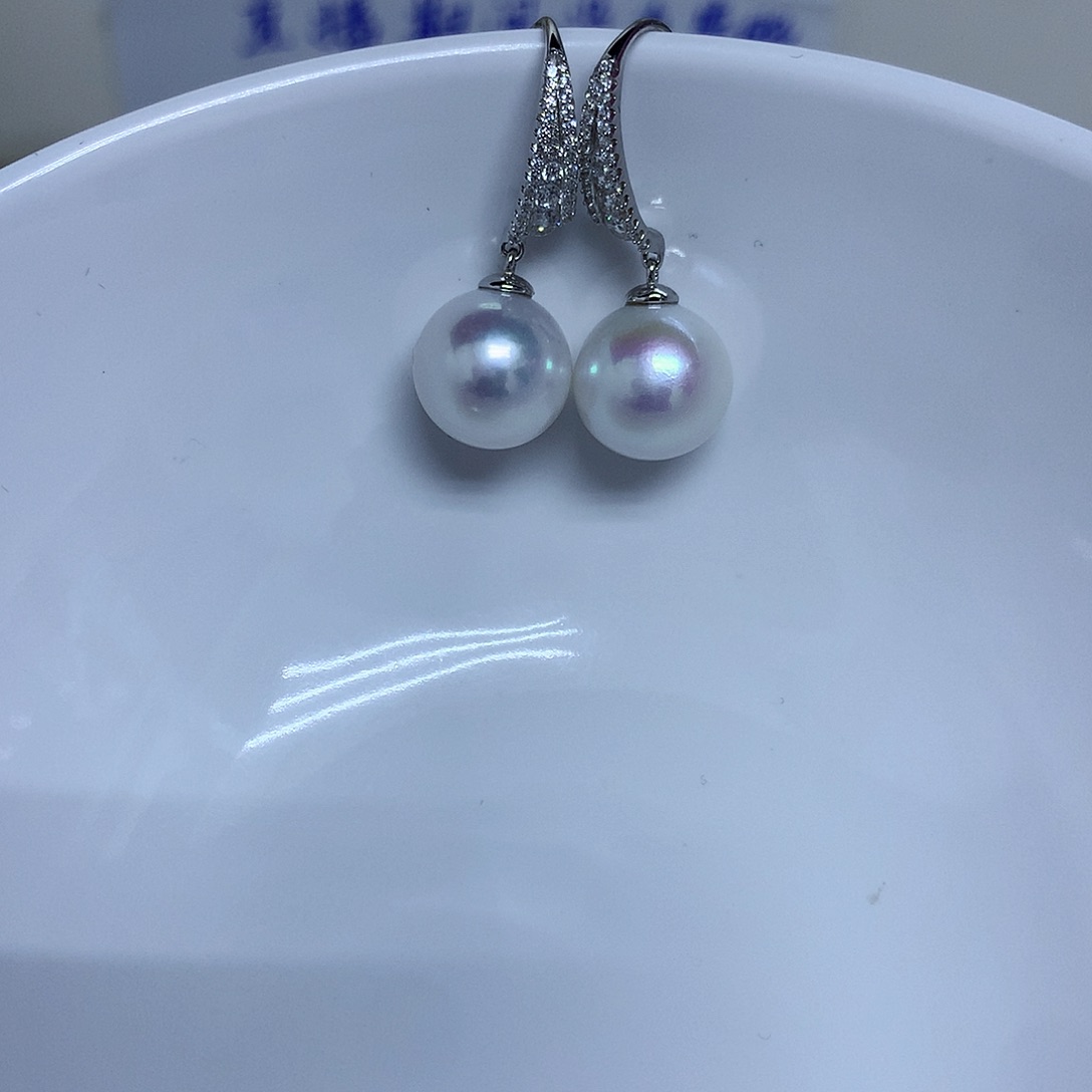 耳饰淡水珍珠银S925镶嵌11-12