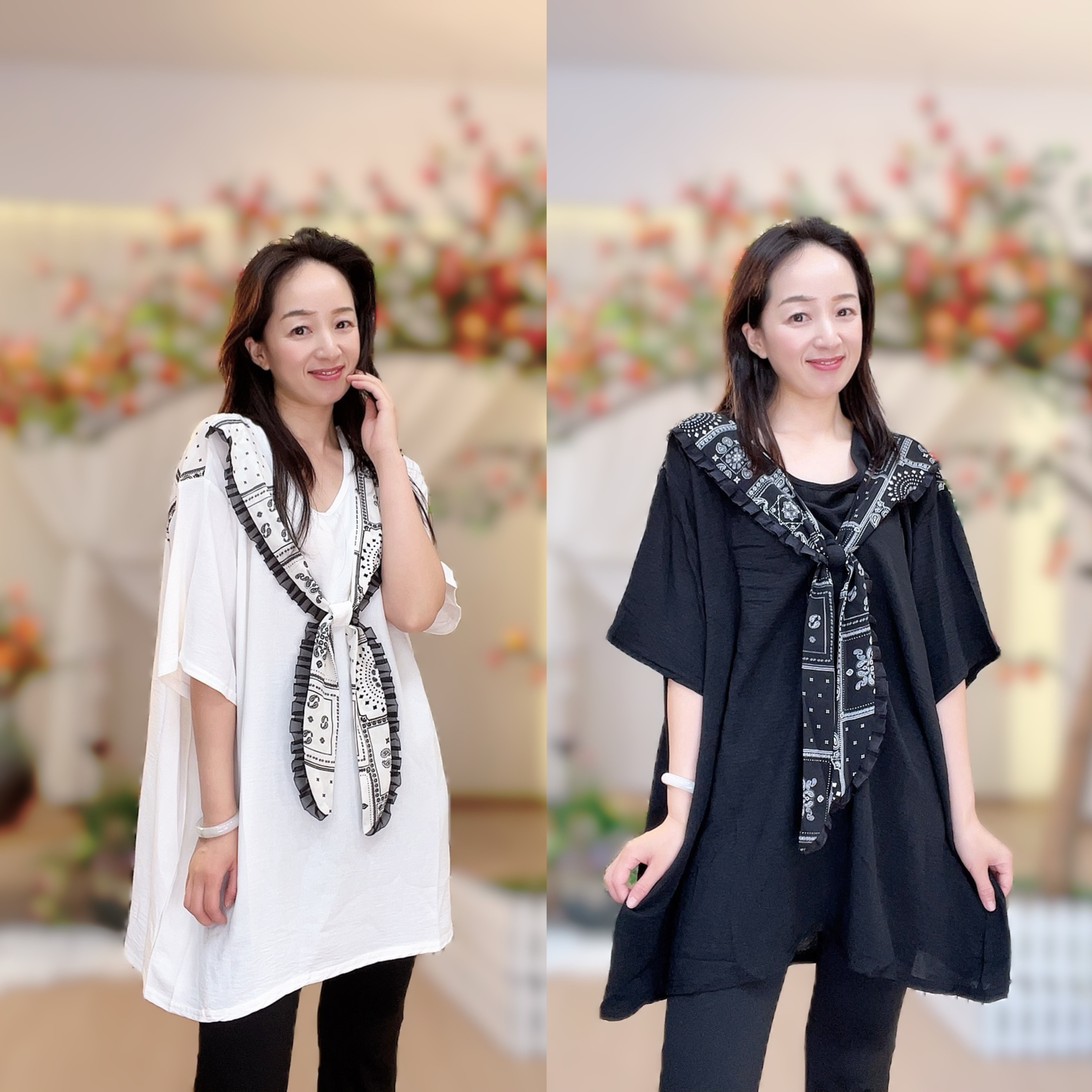 夏季新款海军领披肩纯色休闲风假两件T恤拼接宽松艺术流浪风