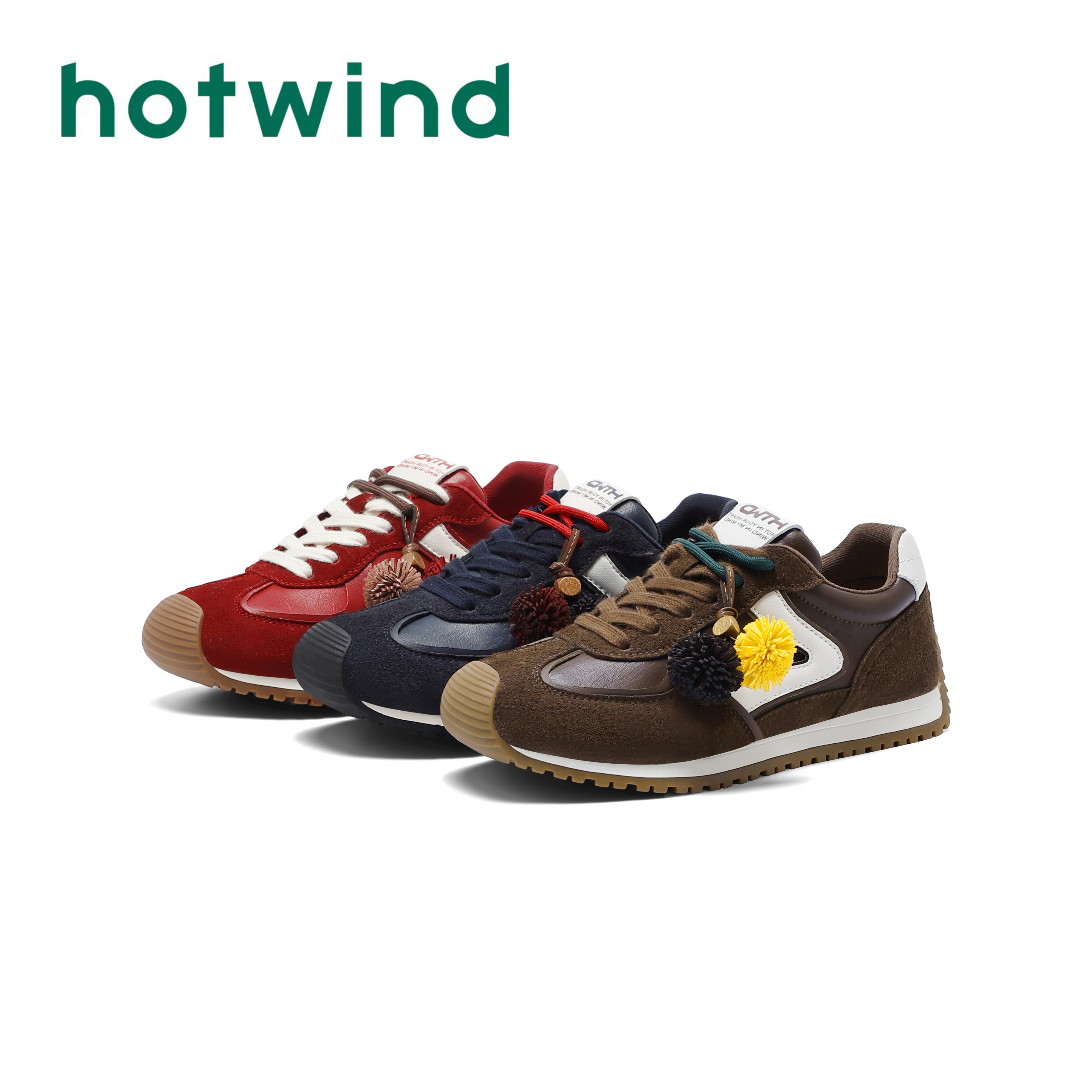 Hotwind/热风新款耐磨时尚潮流女鞋2025百搭拼色运动休闲鞋女