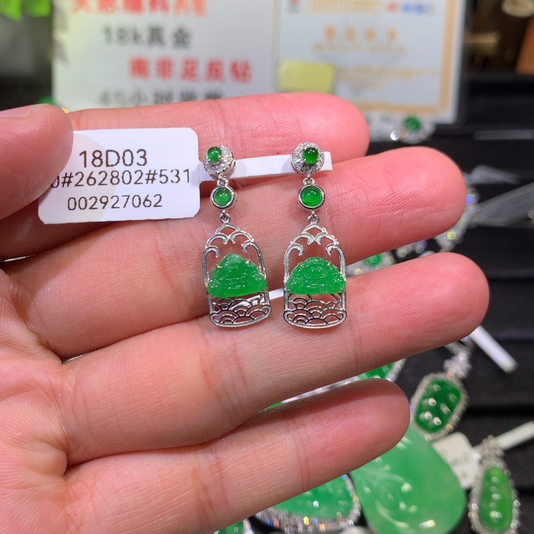 【闪购商品】翡翠耳饰18K金镶嵌佛公