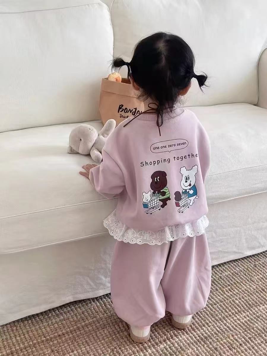 女童洋气卫衣套装秋季2025新款儿童时髦秋装女宝宝后背印花两件套