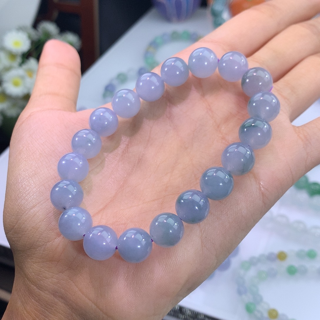 翡翠未镶嵌手链11号 紫罗兰飘花手串