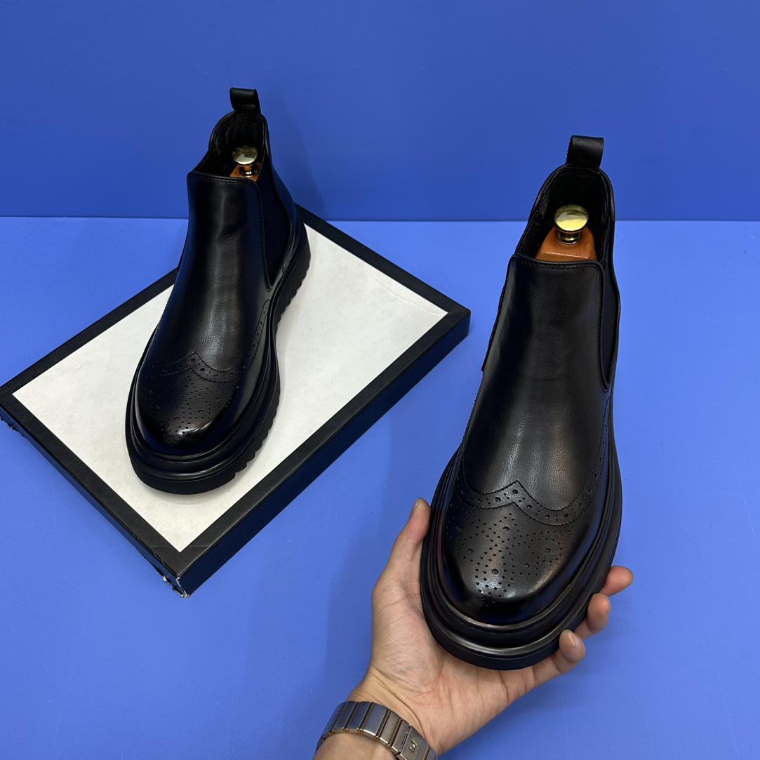 英伦切尔西男靴黑色真皮冬季加绒简约百搭舒适男鞋英伦风短靴圆头