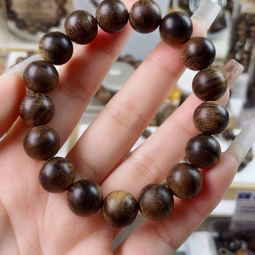 心***明沉香手串越南芽庄老白棋窖藏古董瘤疤虎斑1.2