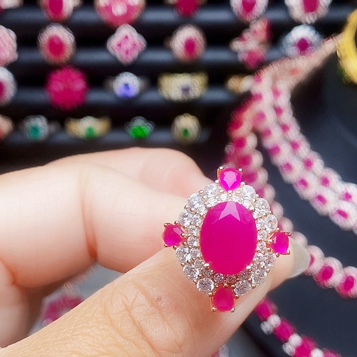 戒指银S925镶嵌红宝石