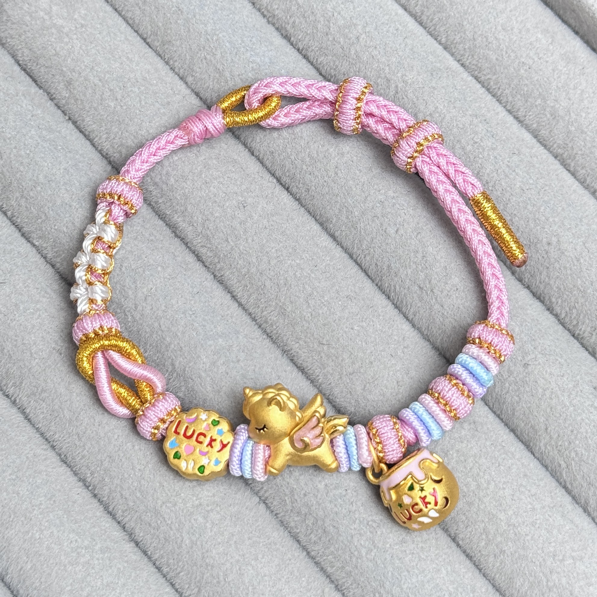 足金999独角兽小马宝莉小飞马生肖马可爱风黄金手绳送女友