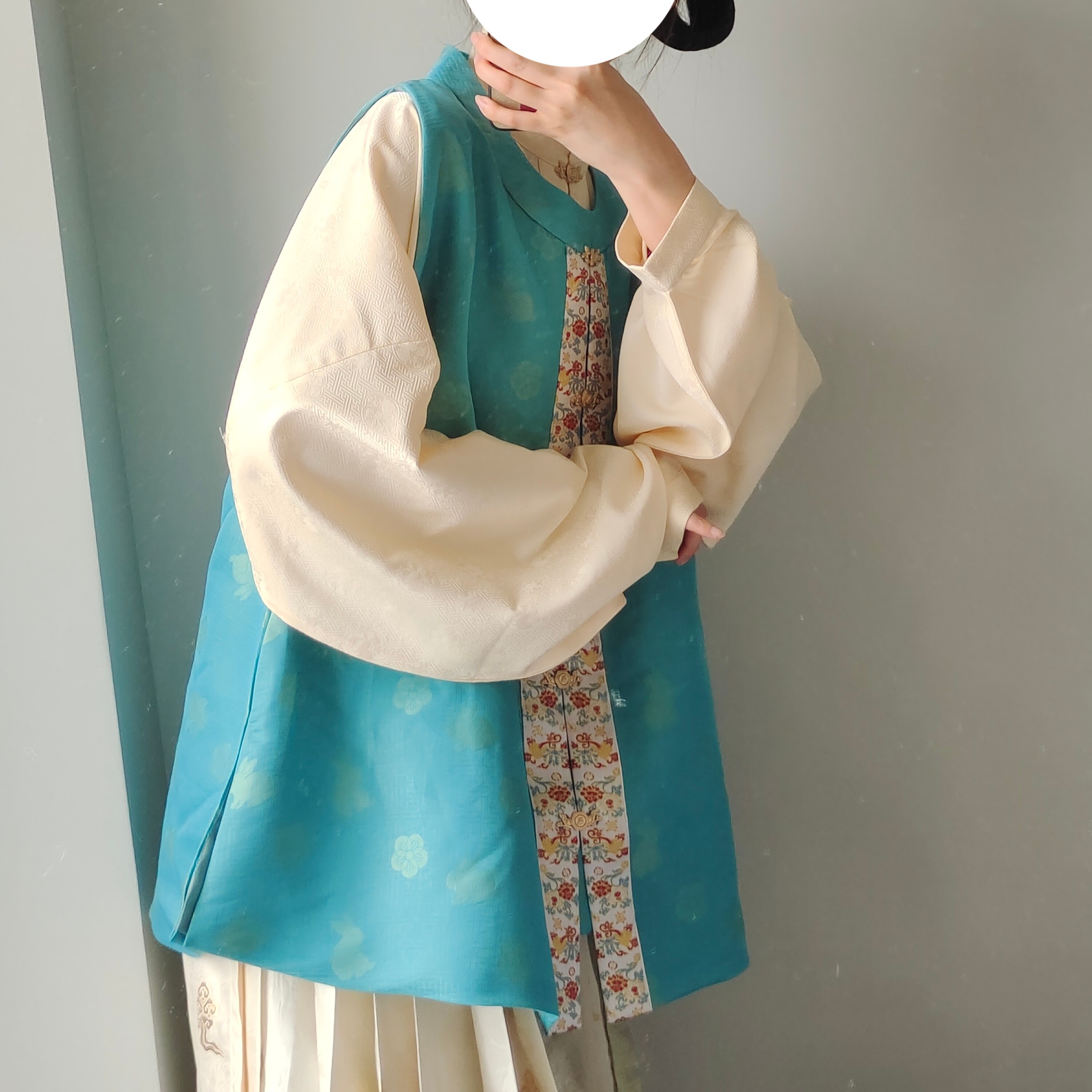 禅山记汉服原创明制织金眉子圆领比甲