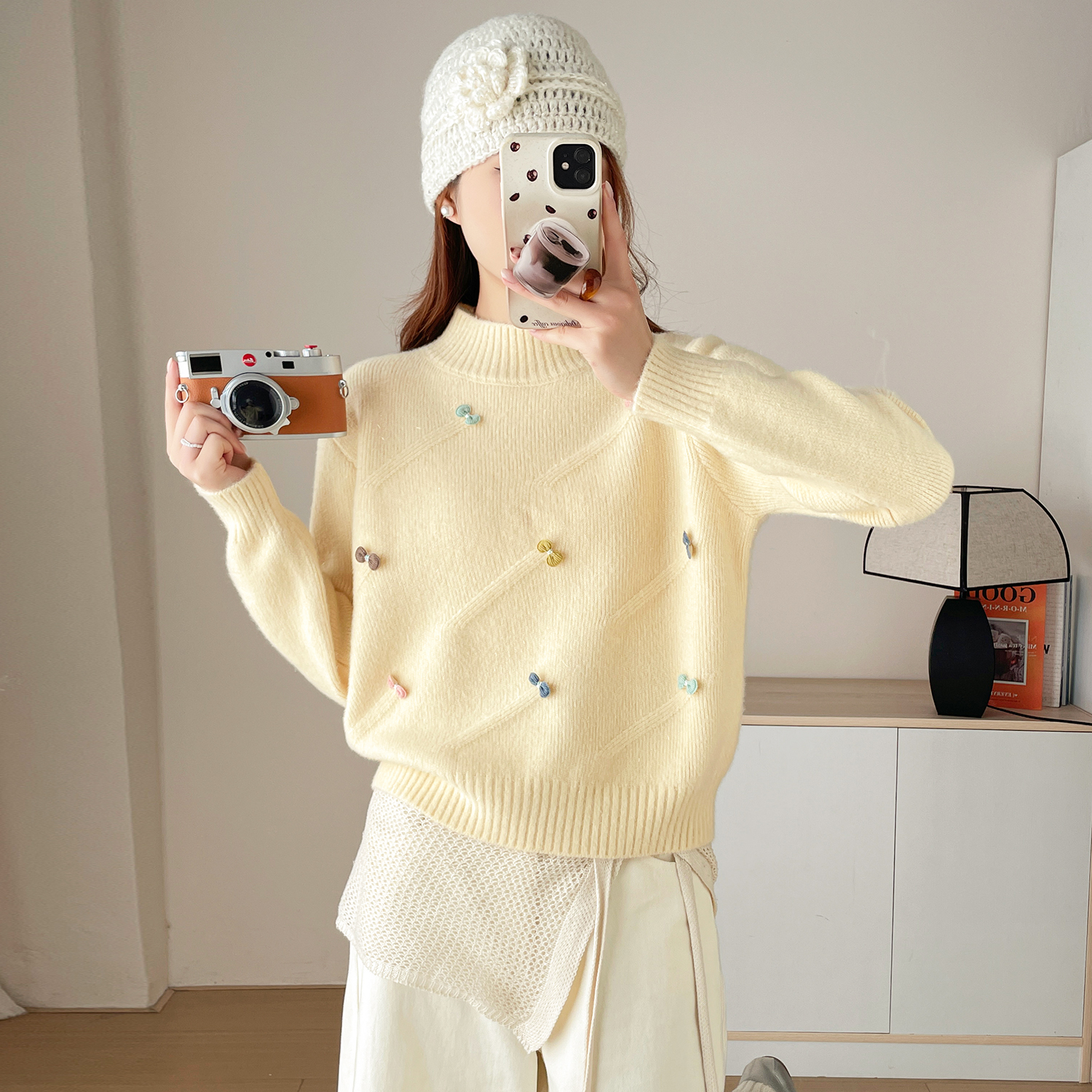 苏醒的乐园冬季新款加厚套头毛衣女SXMY53289蝴蝶结高圆领百搭