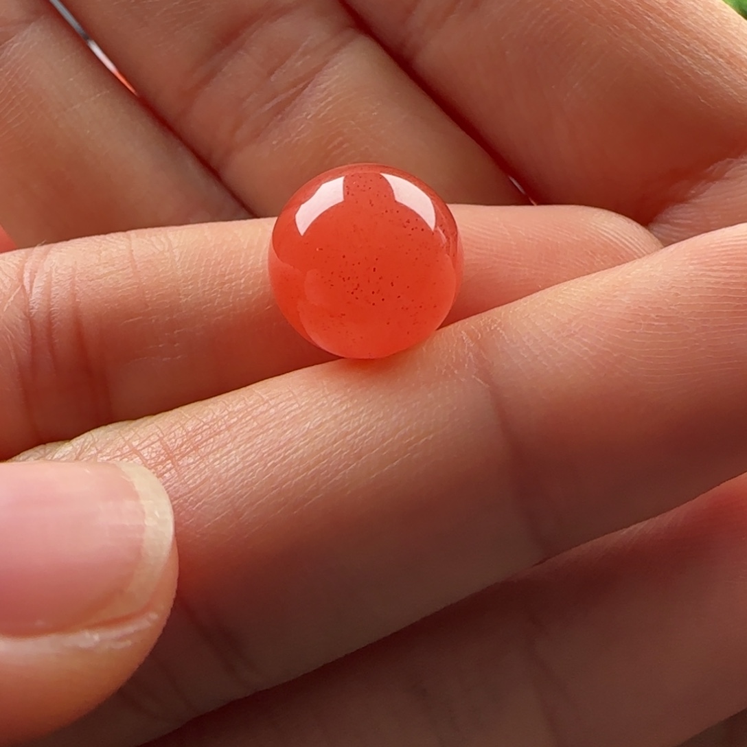 南红玛瑙未镶嵌圆珠：11.8水红品质 粉中带橘 特色满砂