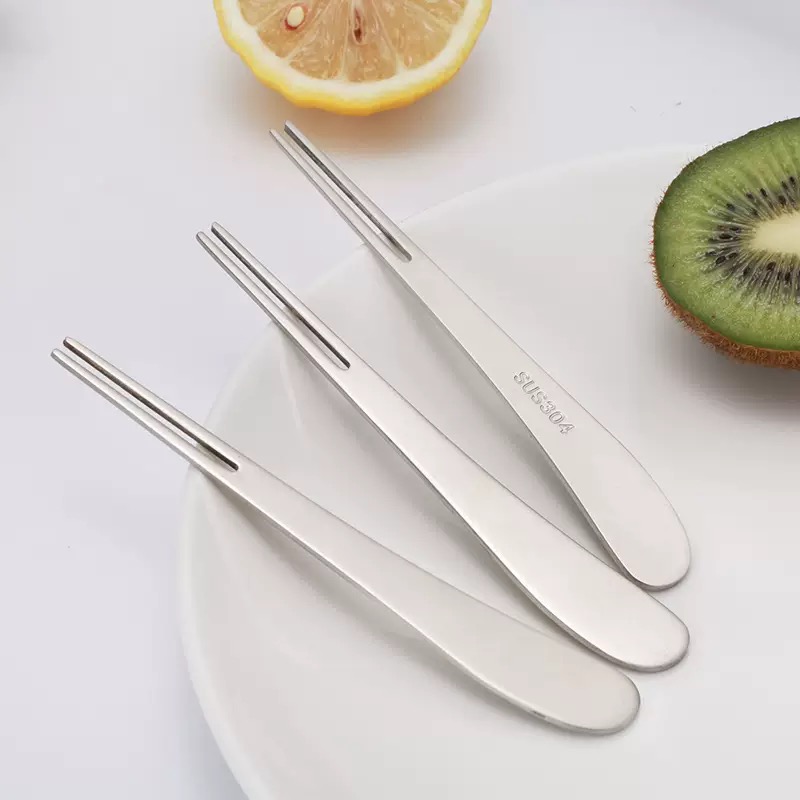 且陶 304不锈钢水果叉4个装创意斜柄家用水果签甜品蛋糕叉