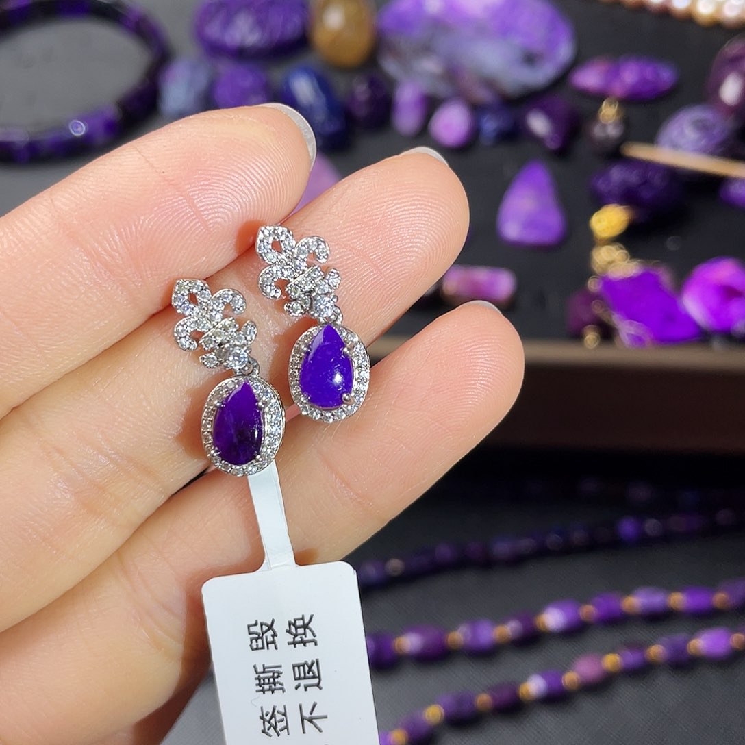 苏纪石（舒俱来）耳钉银S925镶嵌