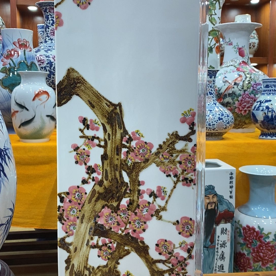 摆件玉**风景德镇陶瓷四方瓶