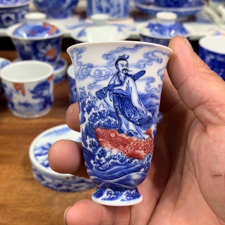 晓竹窑青花琴高乘鲤图