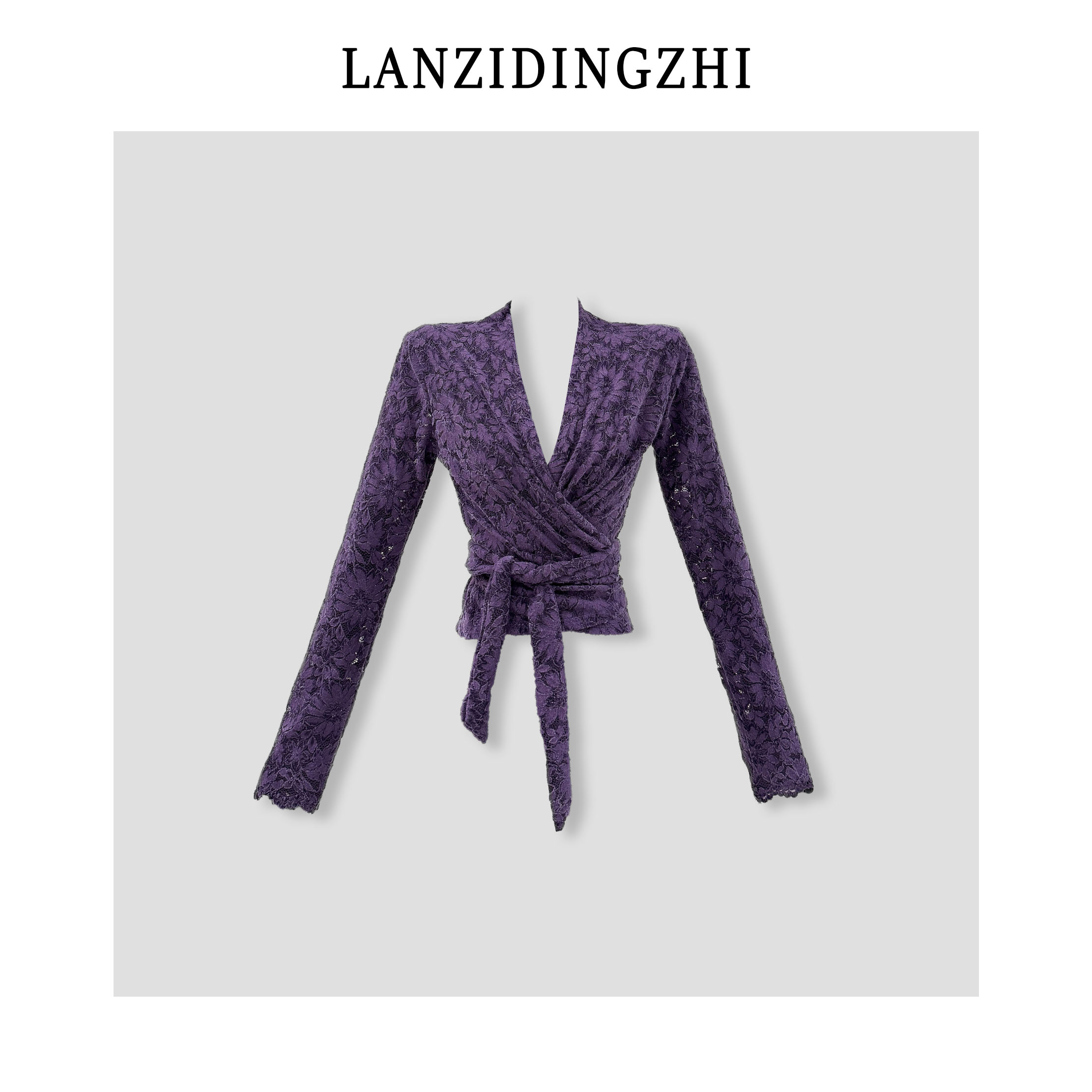 「冬日王国」秋季新款蕾丝交叉绑带长袖打底上衣甜美法式气质