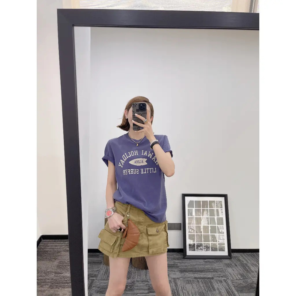 AMYLIANG｜【紫里紫气】100棉重工酵洗炒盐工艺做旧美式T恤YR1DX0239