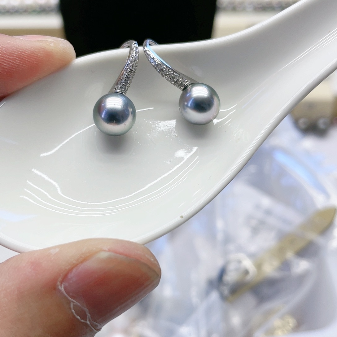 海水珍珠耳饰银S925镶嵌