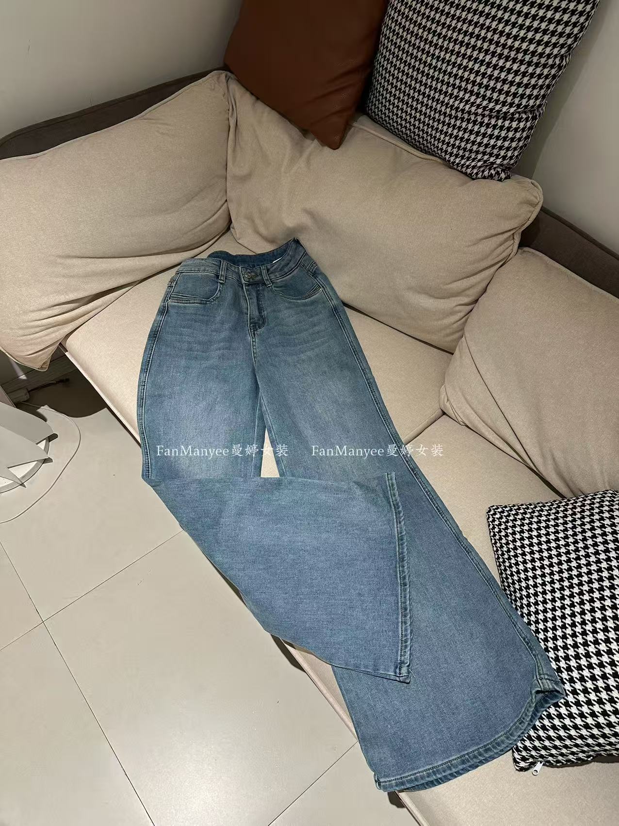 【磨毛牛仔裤】秋冬韩系简约水洗抓绒微辣阔腿显瘦百搭牛仔裤x