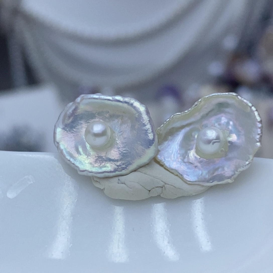 耳饰银S925镶嵌淡水珍珠