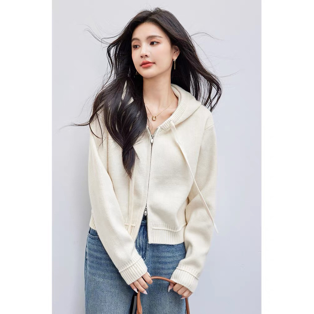 HMY5102102 2025新款抽绳连帽双头拉链款毛衣