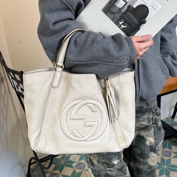 95新 GUCCI/古驰 白色disco手提包/H0007130