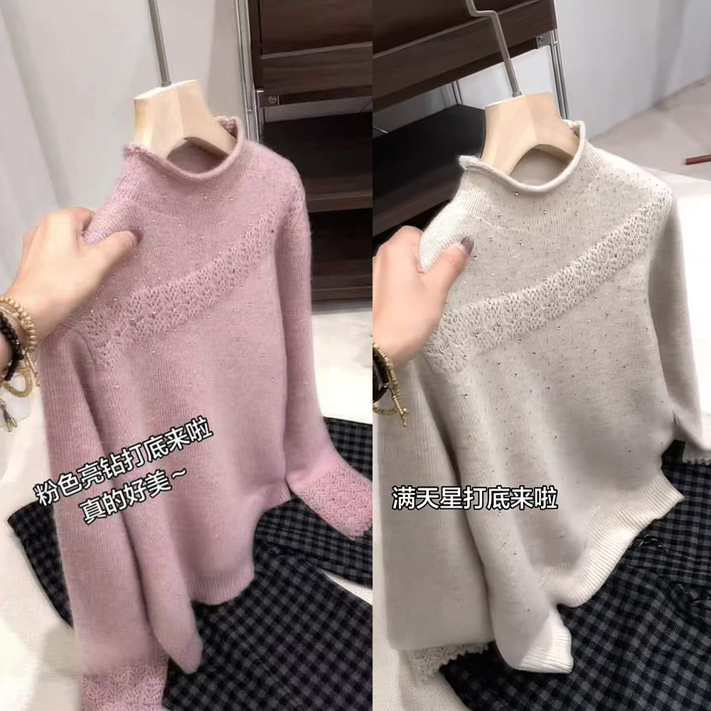 今年秋冬爆款穿搭ins风2025新款韩版显瘦百搭满天星钩花袖针织衫