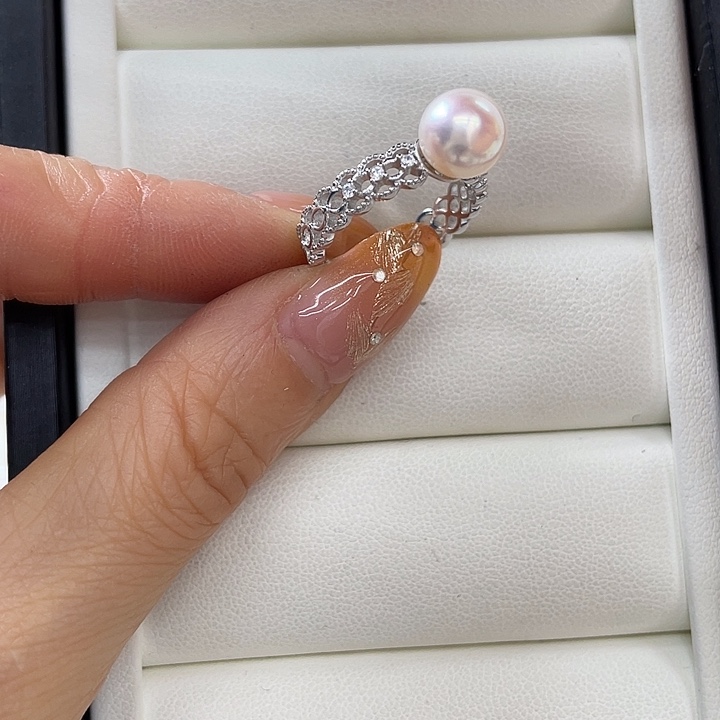 戒指海水珍珠银S925镶嵌
