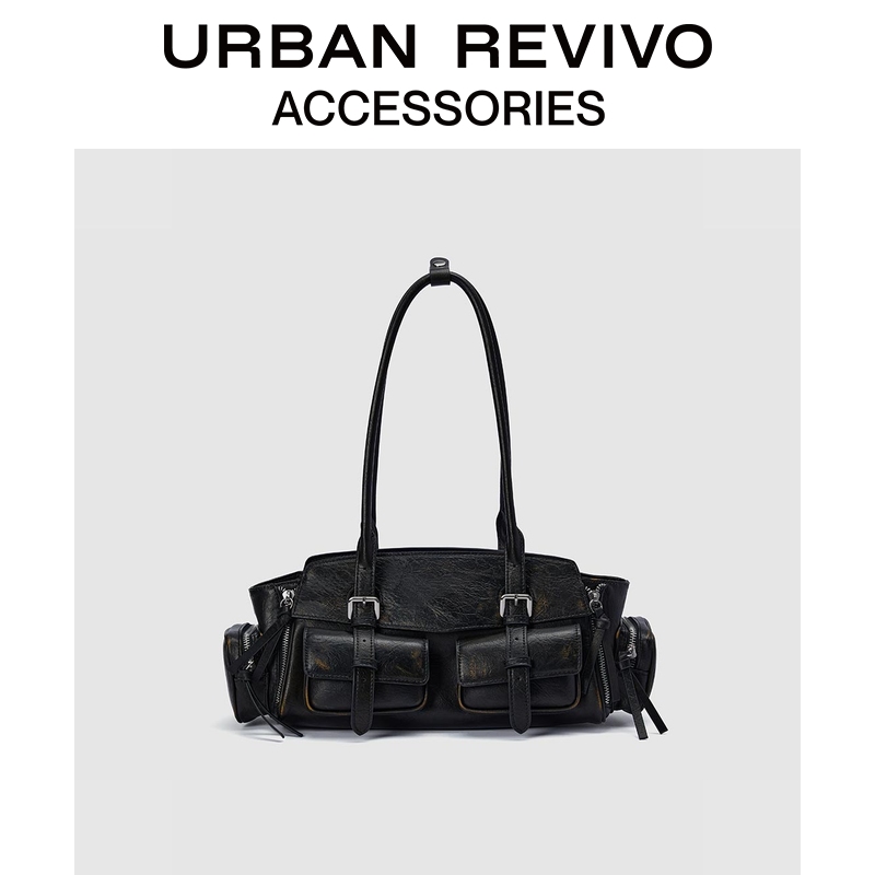 URBAN REVIVO2025秋季新款女士潮流多口袋饰单肩包UAYB50115