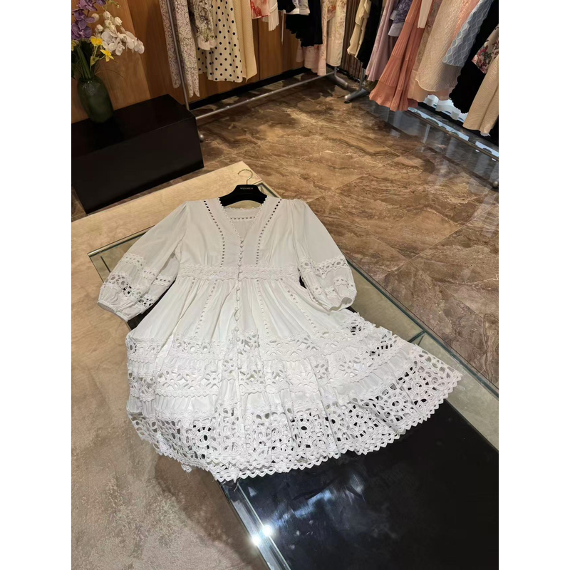 WW2025新款女士白色时尚休闲泡泡袖连衣裙W201215