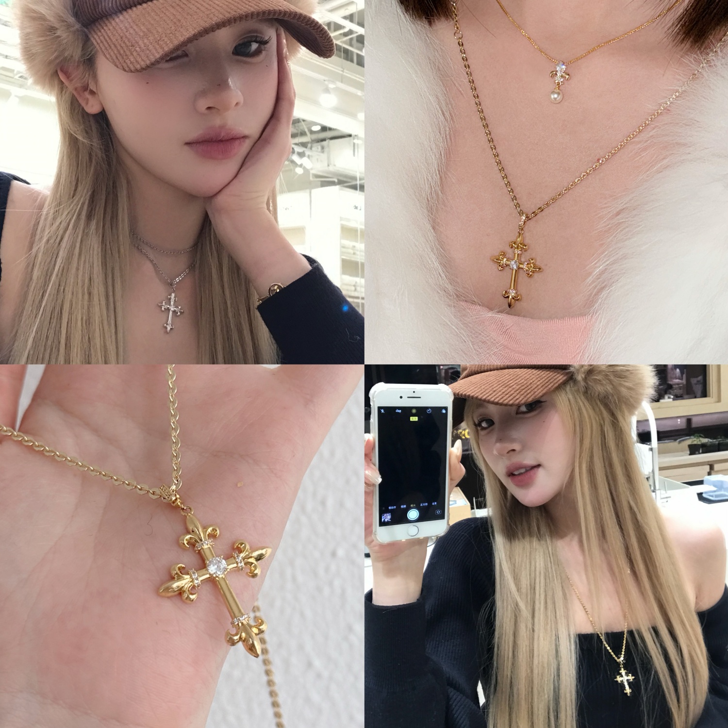 铜合金锆石项链 hucares 「鸢尾圣十字」原创毛衣链 项链可调节