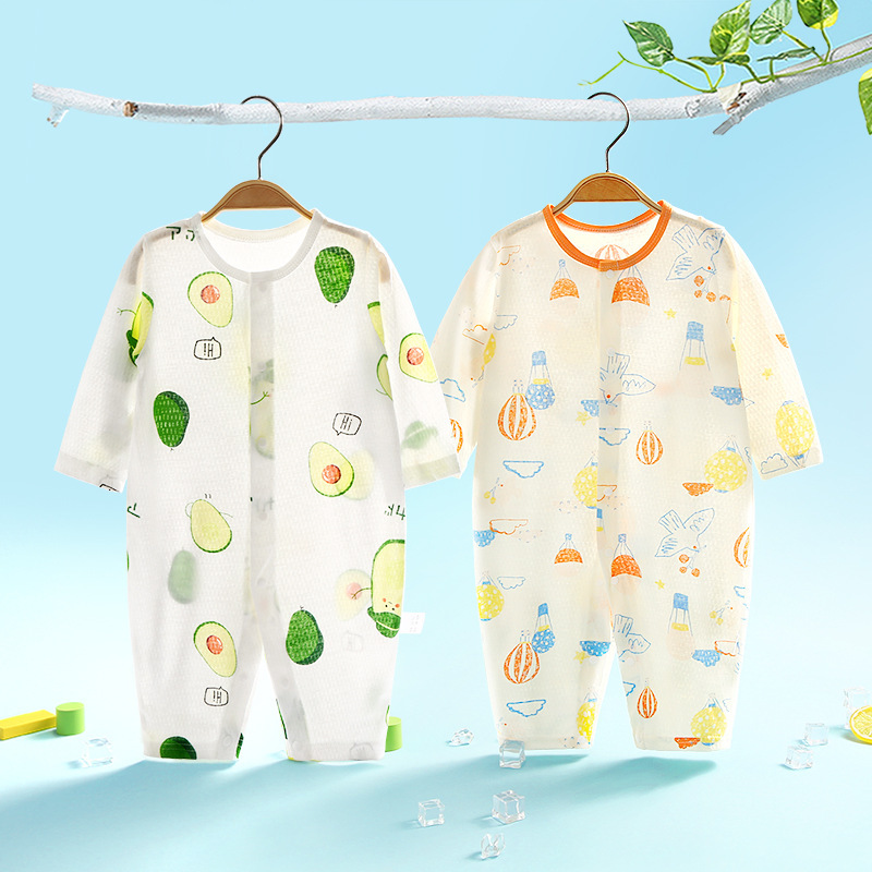 夏季薄款婴儿连衣新生儿长袖空调服儿童爬爬服哈衣宝宝睡衣