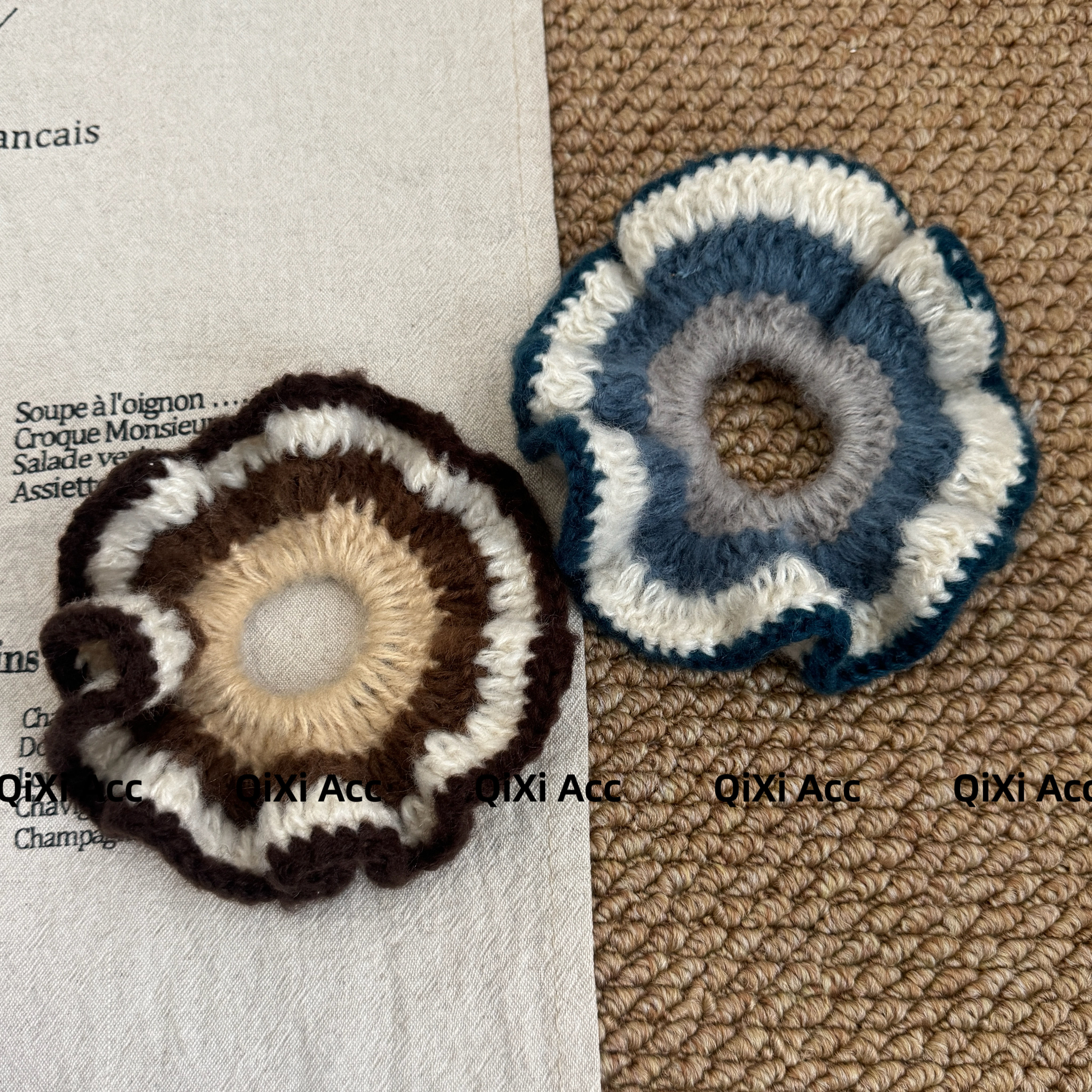 原创毛线针织花边复古头饰发圈