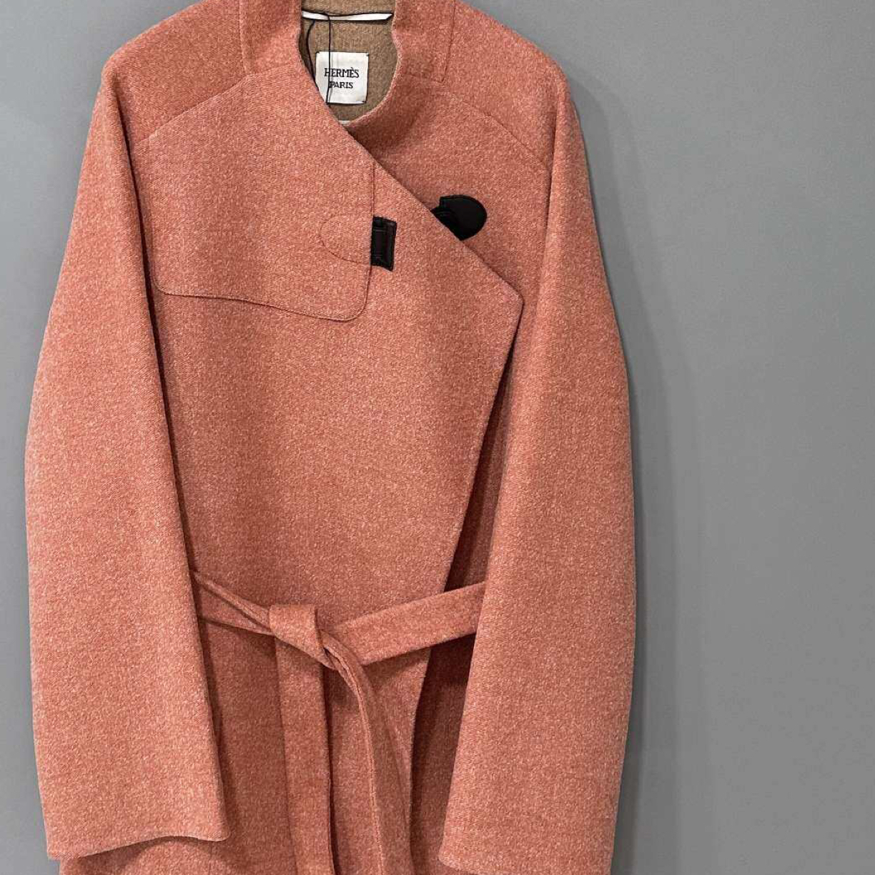 99新 Hermes/爱马仕 新款胭脂色羊绒大衣/40码/10266