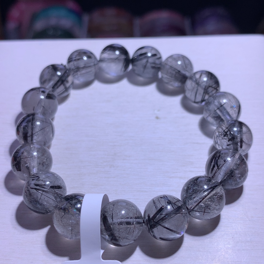 银S925镶嵌手串水晶黑发晶12.7m