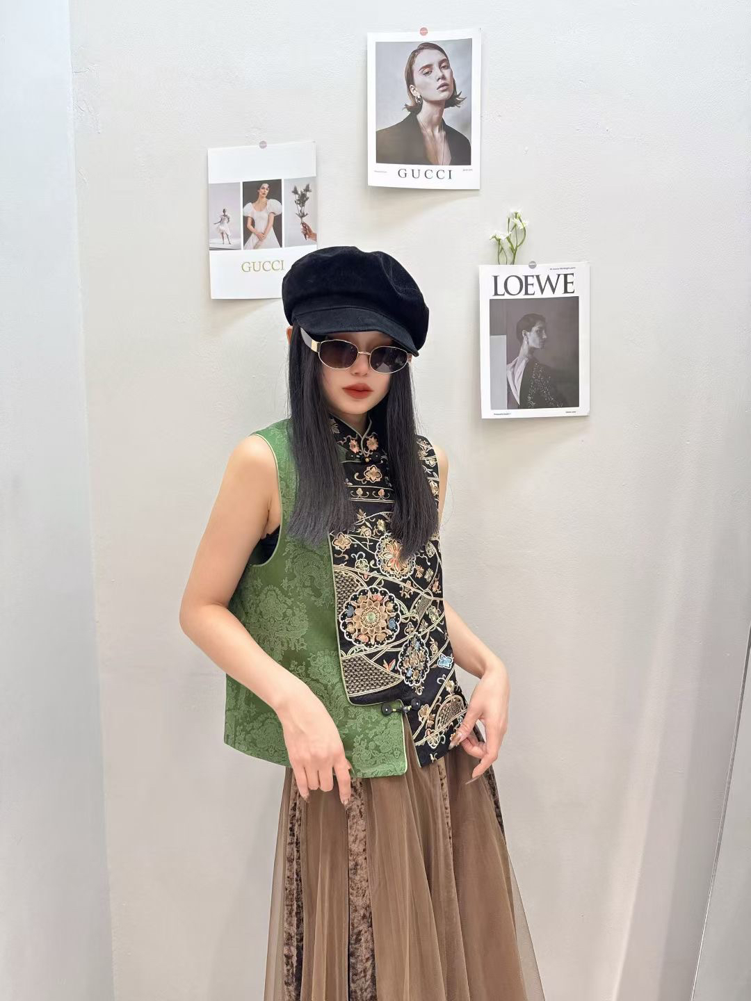 拼色高级感新中式马甲背心女2025秋季款立领重工国风刺绣提花上衣