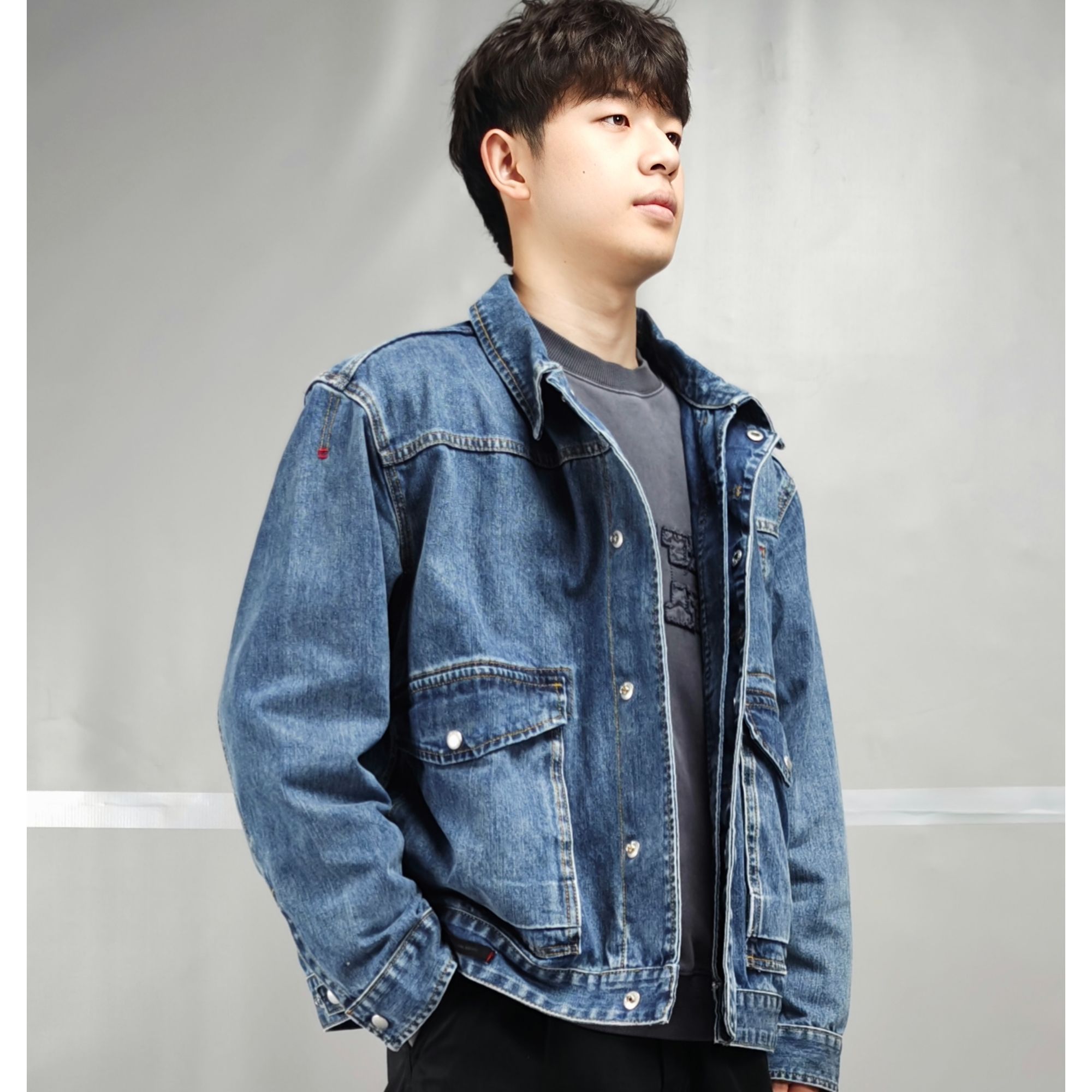 JOYKA2025秋冬水洗咔叽复古宽松牛仔工装休闲男士外套翻领夹克