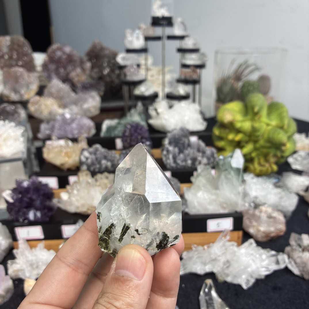 绿帘石头白水晶碧喜高透共生捡漏