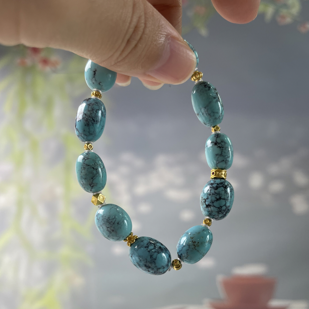 原矿绿松石手串枣珠手串手工小众时尚