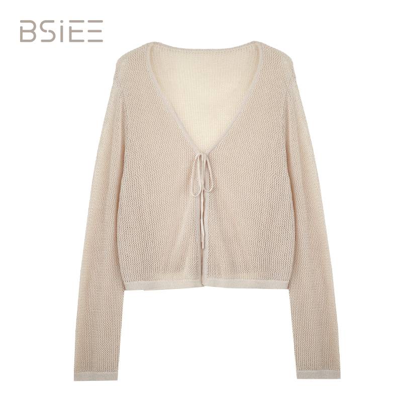 BSIEE本涩系带镂空针织衫时尚休闲百搭潮流复古长袖气质