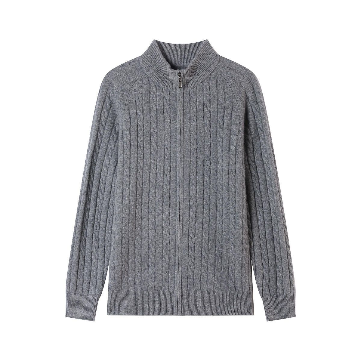 【100%山羊绒】男装拉链开衫纯羊绒加厚款绞花羊绒衫9A170