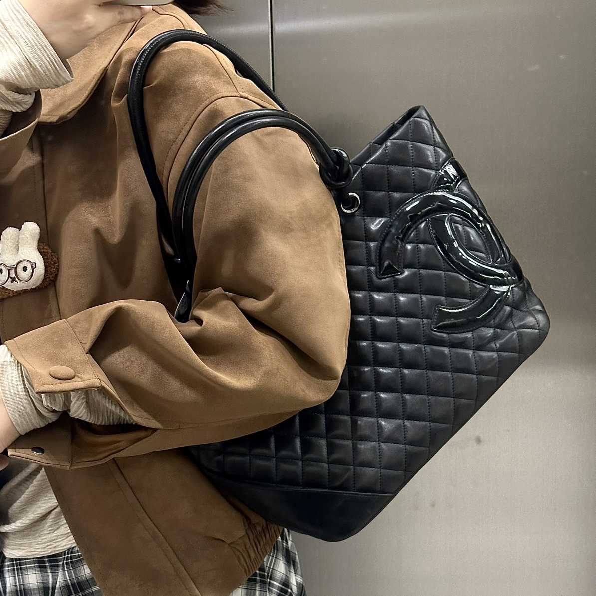 95新 Chanel/香奈儿 全黑康鹏大手提网红托特包